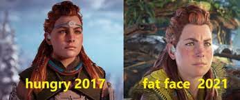 I don't think fatapplies to alloy, but she doesn't look good either way. Aloy Eats Well 2021 9gag