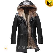 Cwmalls Mens Convertible Fur Lined Leather Hooded Coat Cw836025 Fashion Men S Fur Coat Made Of Natural Mens Fur Coat Mens Leather Coats Custom Leather Jackets