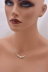 Set of 6 Pearl and Rhinestone Necklaces, Set of 6 Bridesmaid Pearl  Necklaces, Floating Pearls Necklaces, Pearl and Crystal Necklaces 0307