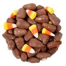 Mix karo syrup, sugar, and cocoa; Chocolate Candy Corn Mix Halloween Candy Autumn Candy