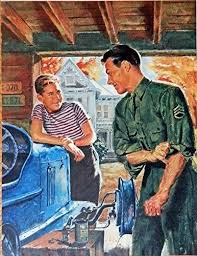 Frank Golden 40 S Color Illustration Print Art Dad Returned From War Father And Son Working Art Prints Father And Son Illustration