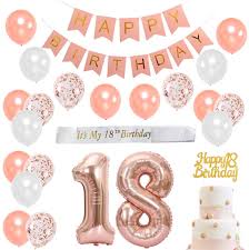 Cake designed by the birthday girl. Amazon Com 18th Birthday Decorations Rose Gold For Girl Birthday Party Supplies With White Satin Sash Cake Topper Number 18 Foil Balloons Confetti Balloons Pink Happy Birthday Banner Toys Games