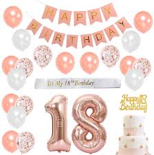 Various cakes for 18th birthdays. Amazon Com 18th Birthday Decorations Rose Gold For Girl Birthday Party Supplies With White Satin Sash Cake Topper Number 18 Foil Balloons Confetti Balloons Pink Happy Birthday Banner Toys Games