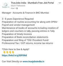 Accounts Finance Manager In Mumbai In 2020 Finance Job Portal Management