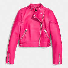 Image Result For Coach Uptown Racer Jacket Pink Cropped Leather Jacket Classic Capsule Wardrobe Capsule Wardrobe Outfits