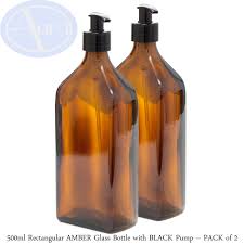 These rectangular amber glass bottle are available in distinct shapes and sizes depending on the requirements. Aura 500ml Rectangular Amber Glass Bottle With Black Pump Pack Of 2 Buy Online In Grenada At Grenada Desertcart Com Productid 141012873