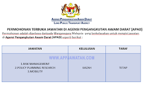 Agensi pengangkutan awam darat (malaysian land public transport agency). Jawatan Kosong Di Agensi Pengangkutan Awam Darat Apad Appjawatan Malaysia