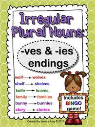 Irregular Plural Nouns Ves And Ies Endings Includes Bingo Game