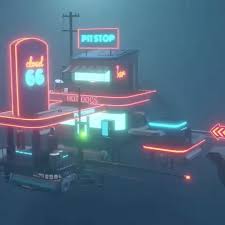 Space Edit Futuristic Cyberpunk Flying Car Video Synthwave Music Gas Station Digital Artwork Cyberpunk City Synthwave Gas Station