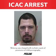 ICAC ARREST: On Feb. 12, #OcalaPD ICAC Detective Ridge arrested James  Michael McLeroy, 38, for possessing child sexual abuse material. This  arrest came about after an investigation was initiated by a cyber