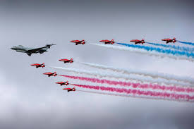 The red arrows about to conduct a flypast of windsor castle on the occasion of her majesty the queen's birthday (picture: Red Arrows On Twitter Two Types Of Lincolnshire Based Royalairforce Aircraft Together The Red Arrows Fly With A Sentinel At Scampton Airshow Today Https T Co 8q8szs8h5p