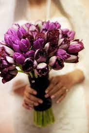 Purple, red whimsical bridal bouquet. Purple Tulip Bouquets Wedding