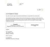 LSI STATEMENT OF ORIGIN We certify that the origin of the ...
