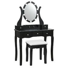 Furniture black makeup table with lighted mirror and small. Costway Black Vanity Table Set W 10 Light Bulbs And Touch Switch Makeup Dressing Table