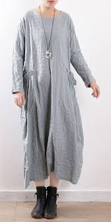 Natural Cotton Linen Clothes For Women Fitted O Neck Pockets Runway Light Blue Long Dress Spring Maxi Dress Casual Cotton Dress Linen Clothes