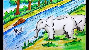 How To Draw Forest Scenery With Animals Forest Scenery Forest Drawing Landscape Drawings