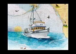 Raven Dancer Crab Fishing Boat Nautical Chart Art Greeting Card