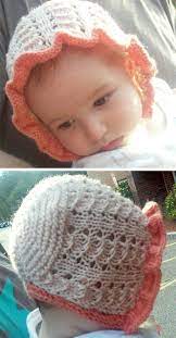 Free Knitting Pattern For Simple Lace Baby Bonnet Baby Bonnet Pattern Crochet Baby Bonnet Lace Baby Bonnet Free baby bonnet knitting pattern.