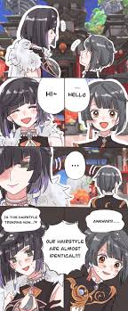 asymmetrical bangs, earrings, blush stickers, open mouth, medium hair -  Anime R34