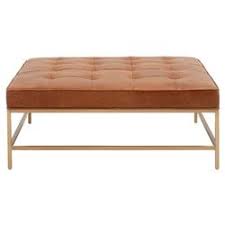 Not available for pickup and same day delivery. Niko Modern Gold Metal Brown Tufted Leather Square Cocktail Ottoman Coffee Table 41 W 50 W Kathy Kuo Home