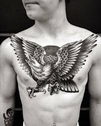 Black And White Eagle Chest Tattoo Fountain City Tattoo Chest Piece Tattoos Traditional Tattoo Tattoos