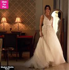 Last month, meghan markle bid 'adieu' to her acting career,. Meghan Markle Dazzles In A Wedding Gown On Suits Prepping For Prince Harry Embroidered Wedding Dress Wedding Gowns Wedding Dresses