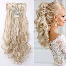 Real Fashion 8 Piece 18 Cilps Clip in Hair Extensions Full Head Wavy Curly  Hair Extension 24” - Sandy Blonde & Bleach Blonde : Amazon.co.uk: Beauty