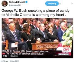 Meme michelle is on facebook. John Mccain Funeral George W Bush And Michelle Obama Pass Candy