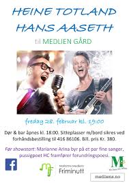 Heine totland (born 16 october 1970 in moster, bømlo, norway) is a norwegian singer and has featured in several prominent productions, like state, gli scapoli, silje nergaard, the musical sophies verden, køhn/johansen sextet, among others. Utsolgt Konsert M Heine Totland Hans Aaseth Medliens No
