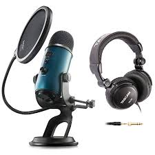 Amazon Com Blue Microphones Yeti Teal Usb Microphone With Studio Headphones And Knox Pop Filter Musical Instrumen Blue Microphones Usb Microphone Microphones