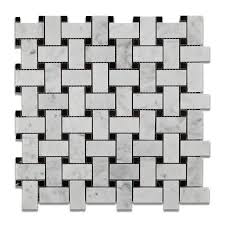 Black And White Marble Mosaic Tile Floor Carrara White Marble Polished Basketweave Mosaic Tile W Black Dots Basket Weave Tile Mosaic Tiles Tiles