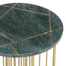 Lalit Side Table Green Marble With Brass Leg Occasional Tables Living Room Mobilier