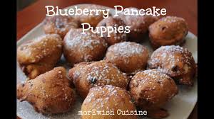 Red velvet pancake puppies ~with white chocolate chips on the inside, and you can dip these warm red velvet treats into a sweet creamy cream cheese frosting. Morewish Cuisine By Mahwish Blueberry Pancake Puppies Denny S Copy Cat Recipe By Morewish