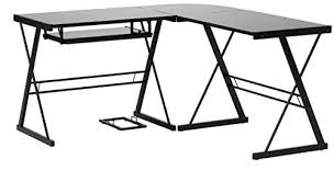 This contemporary desk offers a sleek modern design crafted with durable steel and thick tempered safety glass. Walker Edison Ellis Modern Glass Top L Shaped Corner Gaming Desk With Computer Keyboard Tray 51 Inch Black Pricepulse