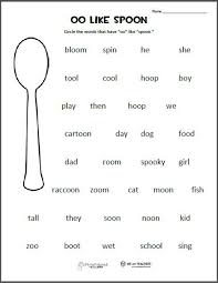 Free Printable Oo Like Spoon Letter Sounds Worksheet Grades K 1 Phonics 1st Grade Worksheets Oo Words