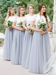 Boho Dusty Blue Formal Party Dresses Chic Wedding Party Gowns With Short Sleeve Tulle Bridesmaid Dress Bridesmaid Dresses With Sleeves Lace Bridesmaid Dresses