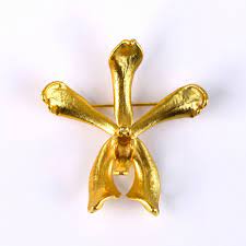 24ct Gold Plated Orchid Flower Brooch By Risis Singapore Etsy Gold Orchid Flower Brooch Orchid Flower