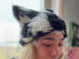 CHECKERED FUZZY CROCHET KITTY BEANIES! CREAM & BLACK ORANGEY RED & BB PINK  #crochet #handmade #checkers #beanie