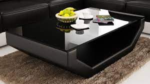 Contemporary Black Leather Coffee Table W Black Glass Table Top Leather Coffee Table Black Glass Coffee Table Modern Living Room Sofa Set