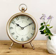 Signature design by ashley® valebeck swivel bar stool. Vintage Table Clock On Stand Decorative Desk And Shelf Clock Rustic Mantel Clock Non Ticking Metal Frame With Antique Gold Finish Kitchen Dining Amazon Com