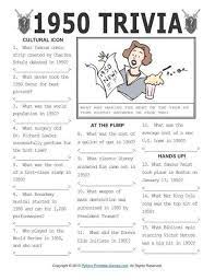 2000's pop culture trivia questions and answers printable. Trivia Of The Year News Of 1950 Trivia 1 95 Birthday Party Games 50s Theme Parties Senior Activities
