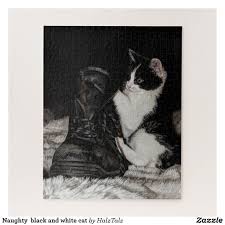 Create and share puzzles using your own photos. Naughty Black And White Cat Jigsaw Puzzle Zazzle Co Uk Cat Jigsaw Puzzle White Cat Little Kitty