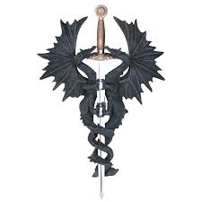 Templar sword and wall plaque. Double Dragon With Sword Wall Plaque 71222 Medieval Collectibles