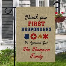 Keep scrolling down to see their messages! Personalized Thank You First Responders Icons Burlap Garden Flag