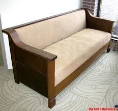 These comfortable sofas & couches will complete your living room decor. Vintage Survivor 1920s Mission Couch Sleeper Sofa Wooden Sofa Designs Wooden Sofa Set Designs Vintage Sofa
