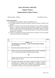Cbse Sample Papers 2021 For Class 12 Physics Aglasem Schools