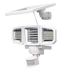 Patriot Lighting White Integrated Led Triple Head Solar Powered Motion Sensor Outdoor Security Flood Light At Menards