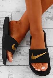 Black And Gold Nike Slides Womens Nike Kawa Black And Gold Sliders Pink Boutique Nike Slides Outfit Holiday Shoes Slides Outfit