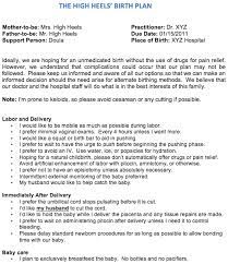 Birth Plan Example Birth Plan Birth Plan Template Natural Birthing Plan