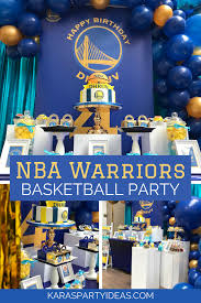 Birthday Celebration Ideas For Adults Near Me Nba Warriors Basketball Party Kara S Party Ideas Basketball Party Warriors Basketball Party Basketball Party Favors